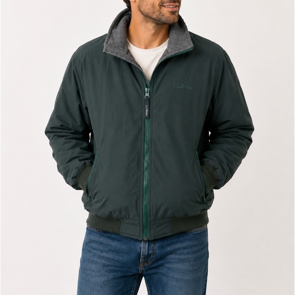 Vintage L.L.Bean Warm-Up Jacket Fleece Lined Full Zip Green Bomber Coat 25x28